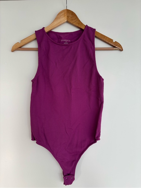 Dynamite Tops - Dynamite 12” PTP Women’s Ribbed Tank One-Piece Bodysuit, Purple, Size Small.
